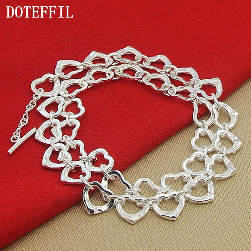 DOTEFFIL 925 Sterling Silver Full Heart Necklace Chain For Women Wedding Engagement Party Jewelry