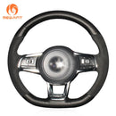 MEWANT Black Genuine Leather Hand Sew Steering Wheel Cover for Volkswagen VW Golf GTI 7 GTD GTE 7 R 7 Polo (R-Line) 2013-2021