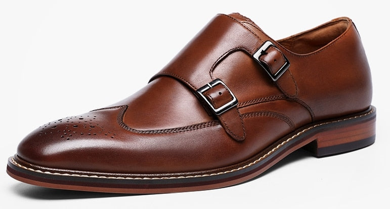 DESAI Monk Strap Slip on Genuine Leather Business Handmade Dress Brogue Shoes for Men with Buckle 2021