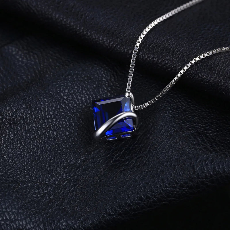 JewelryPalace 3.3ct Square Created Blue Sapphire 925 Sterling Silver Pendant Necklace for Women Gemstone Fine Jewerly No Chain