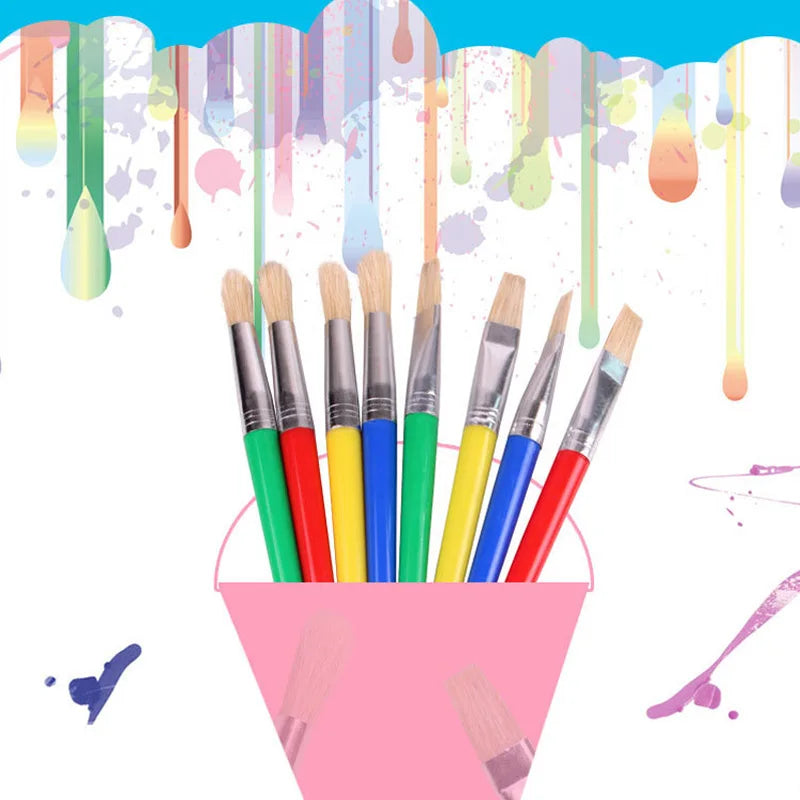 EZONE Candy Color Plastic Handel Paint Brush Bristel Brushes For Children Oil Watercolor Painting Graffiti School Office Supply