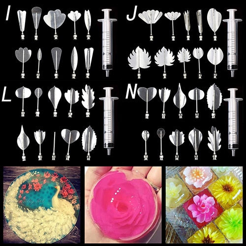 Baking Cake Tools 3D Gelatin Jelly Art Pudding Flowers Cake Decorating Tools Needle Tools Stainless Steel Nozzle Syringe Kit