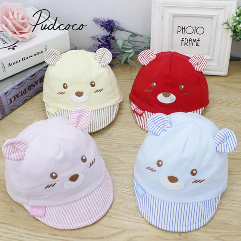2018 Brand New 4 Colors Newborn Kids Baby Boy Girl Caps Baseball Caps Unisex Bear Striped Hats Cute Bear Little Ears Cap Gifts