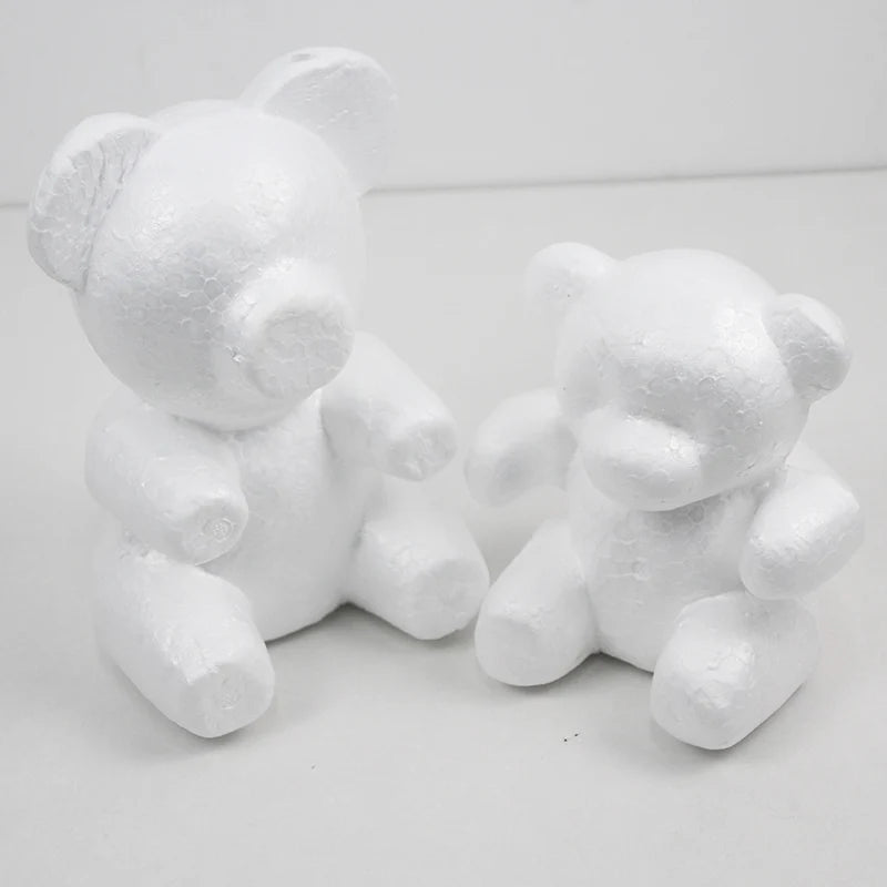 Bear-Shaped Modeling White 3D Polystyrene Foam Bear Mini PE Foam Rose Flower for DIY Crafts Gifts Valentine's Day Party Supplies
