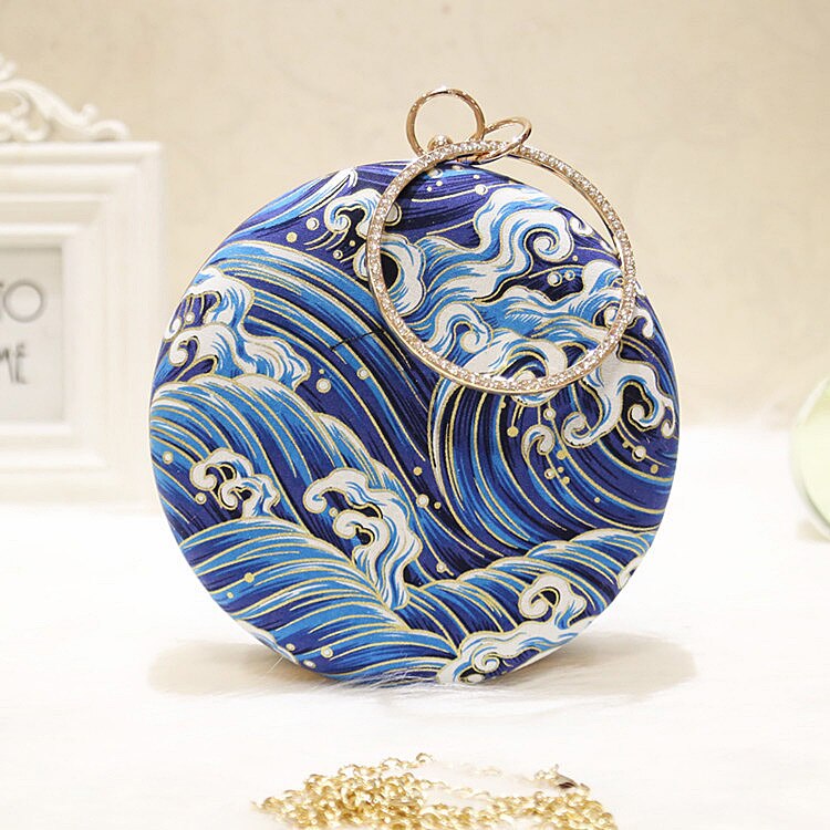 2023 Women Retro Round evening bag blue fashion Rings Diamonds Clutches bag Lady embroidery wedding party Bags MN2019