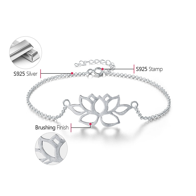 Lotus Fun Real 925 Sterling Silver Handmade Designer Fine Jewelry Vintage Classic Hollow out Lotus Flower Bracelet for Women