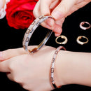ThreeGraces Chic Unique Rose Gold Color Cubic Zircon Setting Statement Round Pattern Open Cuff Bracelets Bangles for Women BA031