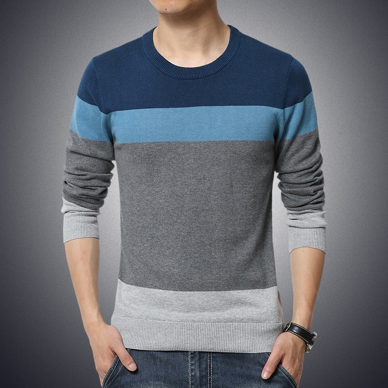 Casual Men's Sweater O-Neck Striped Slim Fit Knittwear 2023 Autumn Mens Sweaters Pullovers Pullover Men Pull Homme M-3XL
