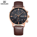 MEGIR Luxury Casual Men Watches Leather Strap Quartz Chronograph Top Brand Watch Military Sport Men relogio feminino Waterproof