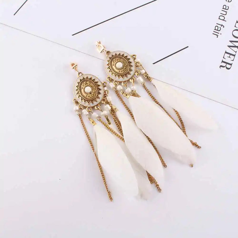 Fashion Bohemian Long Tassel Enamel Feather Clip on Earrings for Women Without Piercing Hanging Ear Clips Female Bijoux 2018