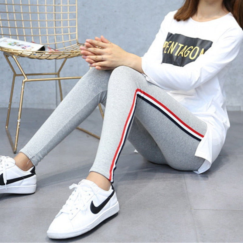 High Quality Cotton Leggings Side stripes Women Casual Legging Pant Plus Size 5XL High Waist Fitness Leggins Plump Female