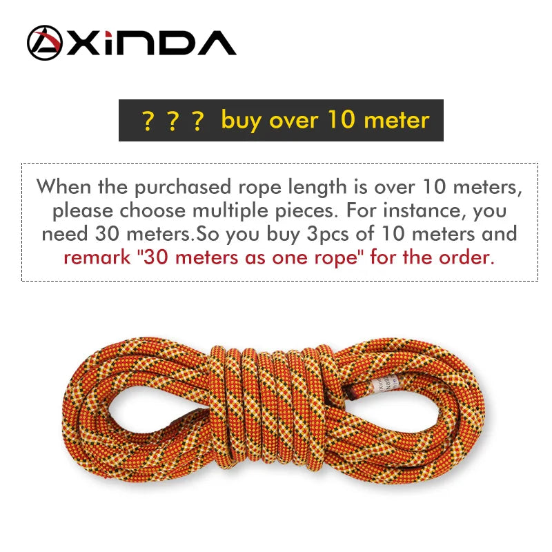 XINDA 9.8mm 10.5mm Diameter Rock Climbing Dynamic Rope Outdoor Hiking Power Rope High strength Cord Lanyard Safety Rope Survival