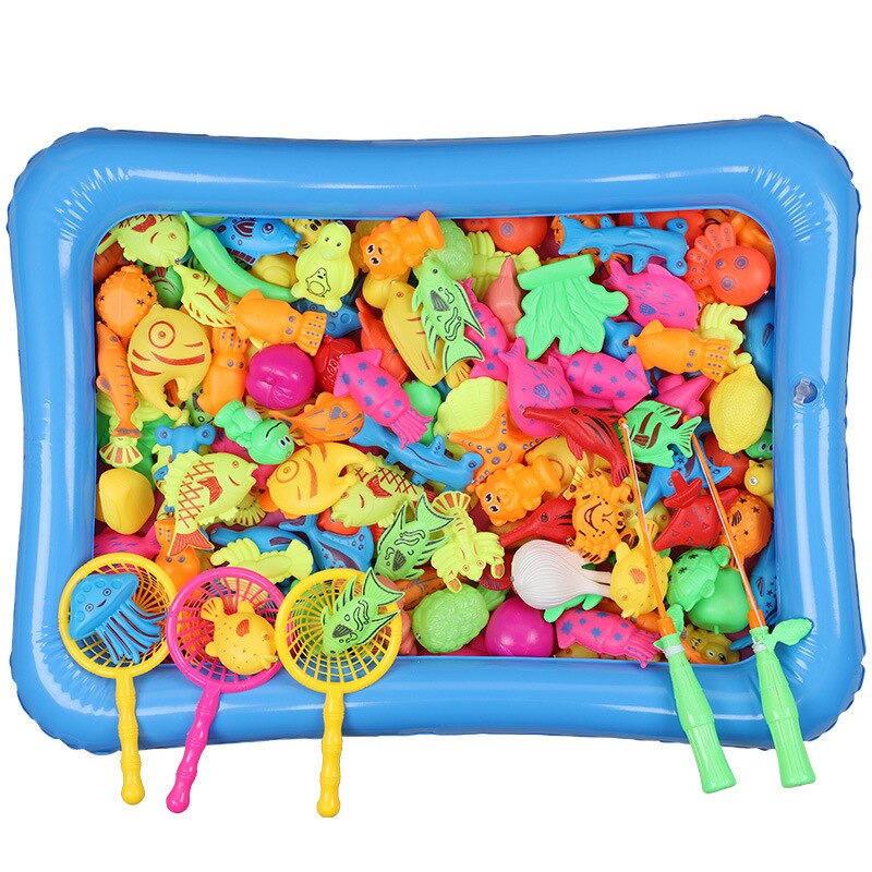 46pcs/Set Children's Magnetic Fishing Toy With Inflatable Pool Parent-Child Interactive Game Baby Bath Toys Summer Outdoor Toy