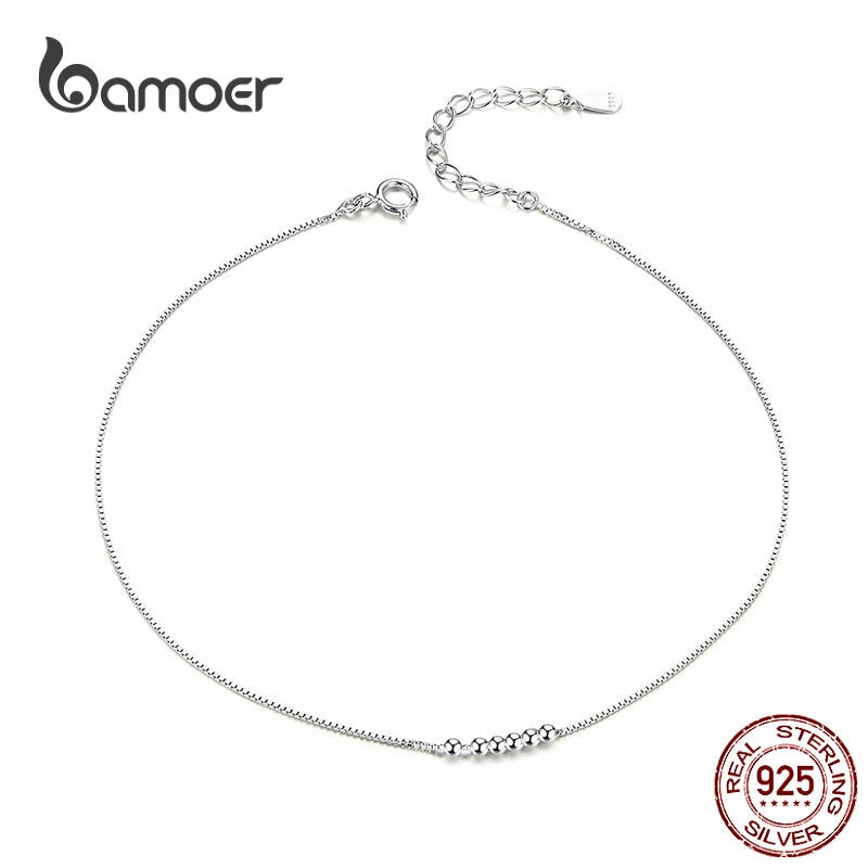 Bamoer Silver  Small Beads Anklets for Women Beaded Summer Sterling Silver 925 Foot Jewelry Fashion Style Leg Bracelet SCT007