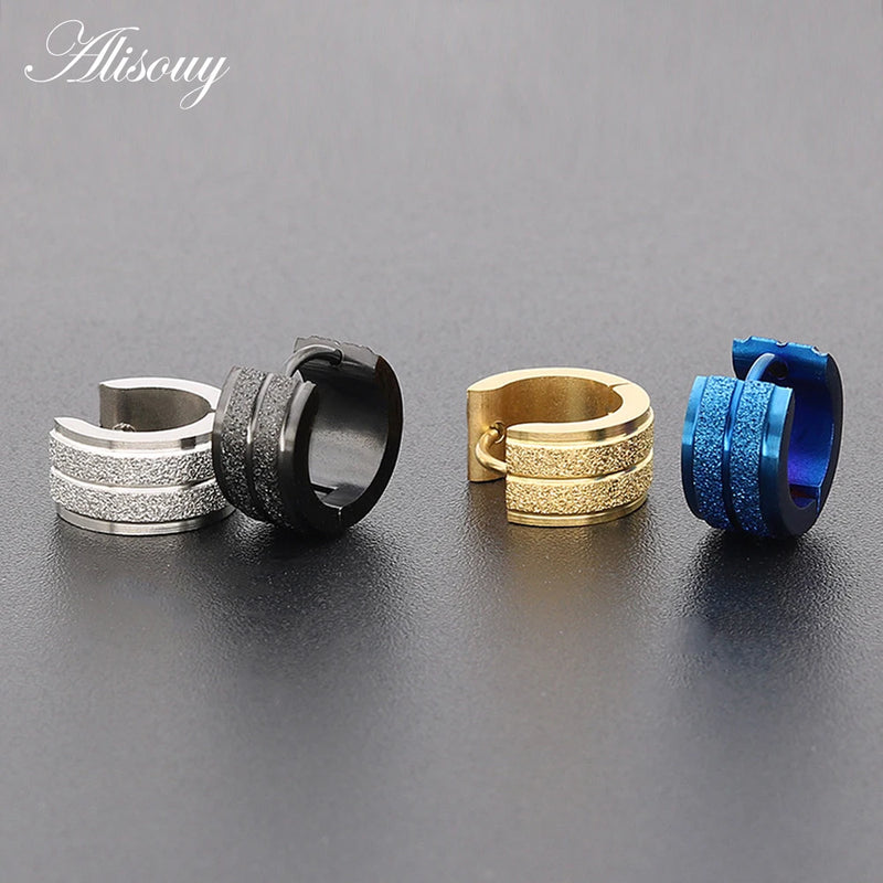 Alisouy 1 pair  color Blue Gold Color Hoop Earrings Small Circle Fashion Stainless Steel Men Women Earrings Jewelry Accessories