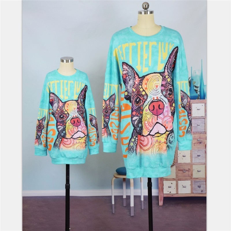 Spring Autumn Mother Kids Sweatshirt Clothes Family Matching Clothing Mommy and me Wear Cartoon Print Pug Sweater