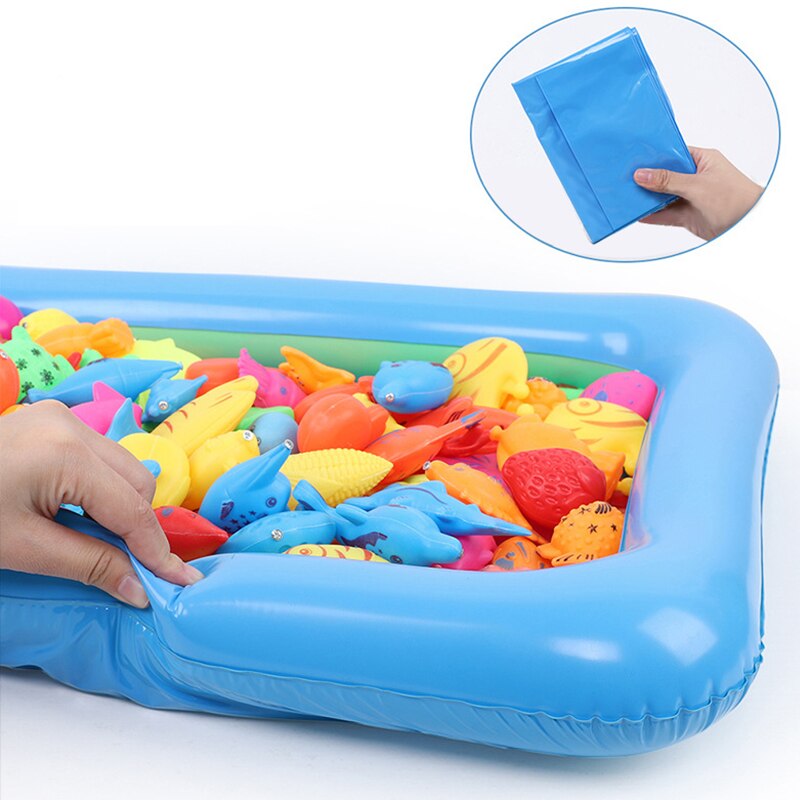 46pcs/Set Children's Magnetic Fishing Toy With Inflatable Pool Parent-Child Interactive Game Baby Bath Toys Summer Outdoor Toy