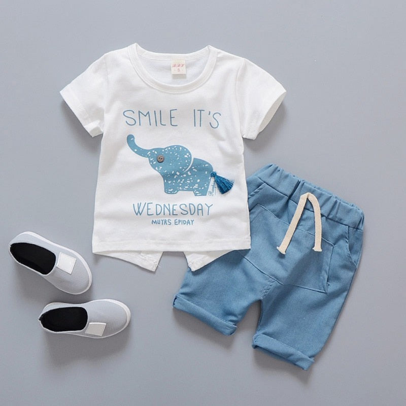 Baby Boy Clothes Summer Brand Infant Clothing Elephant Short Sleeved T-shirts Tops Striped Pants Kids Bebes Jogging Suits