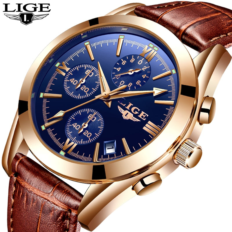 Relogio Masculino LIGE Mens Watches Top Brand Luxury Men's Fashion Business Waterproof Quartz Watch For Men Casual Leather Watch