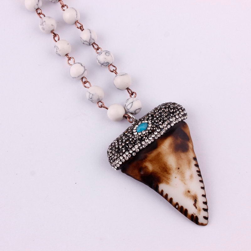 3 Colors Option Hot Selling Tribal Natural Amazonite Stones Beads Horn Statement Pendant Necklace for Women Bohemian Jewelry
