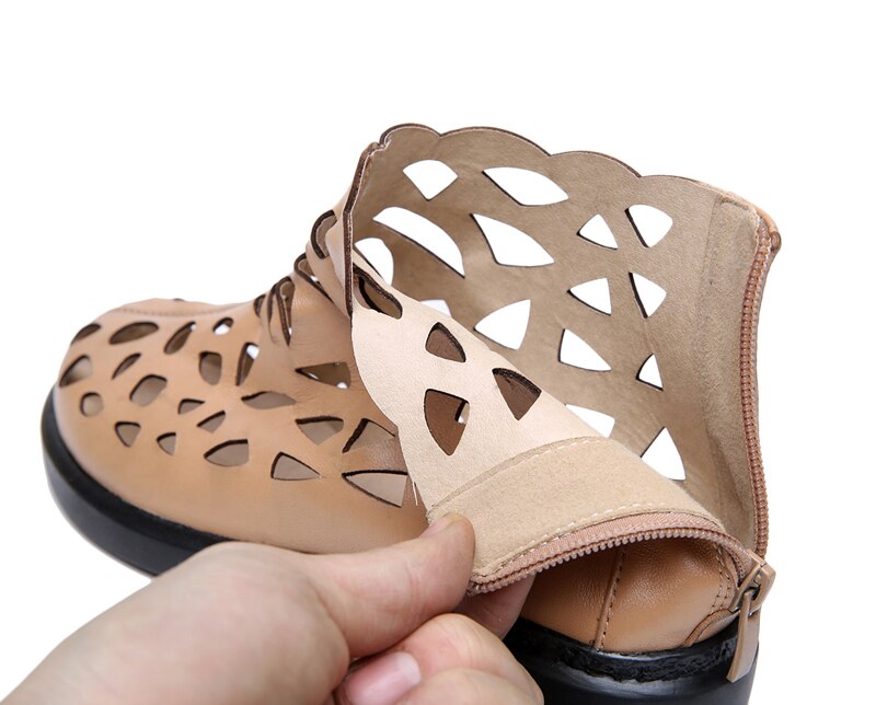 New Arrival Roman Women Sandals Cut outs Gladiator Low Heels Ankle Cool boots Genuine Leather Ladies Summer Shoes