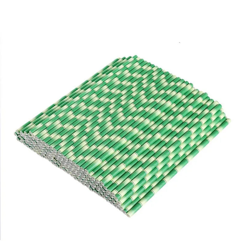 25pcs/lot Green Bamboo Paper Straws Happy Birthday Wedding Decorative Event Tropical Party Supplies Drinking Straw