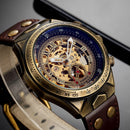 SHENHUA Motorrad Neues Design Transparenter echter Bronze-Gürtel Wasserdichte Skelett Herren Automatikuhr Top Marke Luxusuhr