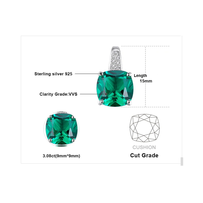 JewelryPalace Simulated Nano Green Emerald Created Ruby 925 Sterling Silver Pendant Necklace Women Gemstone Solitaire No Chain