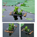 Resin Floating Bamboo raft Frog Statue duck Sculpture Outdoor Garden Pond Decorative Home  Fish Tank Garden Decor Desk Ornament