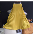 Womens Fashion Pleated Midi Long Skirt Female Korean Japanese Casual High Waist Skirts Jupe Faldas 10 Colors 2021 Spring SK295