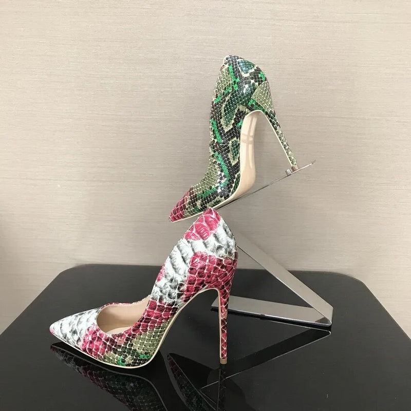 2018 Spring Brand Shoes Woman High Heels Womens Lady Pumps High Heel Shoe Ladies Shoes Snake Printed beige bottom 8 10 12 cm