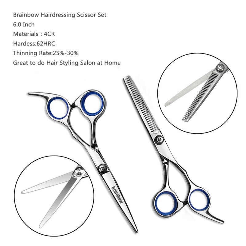 Brainbow 6&#39;&#39;Hair Scissors Stainless Steel Hair Salon Trimmer for Home&amp;Family Cutting Thinning Haircut Hair Styling Tools