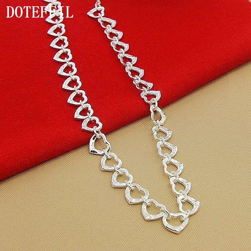 DOTEFFIL 925 Sterling Silver Full Heart Necklace Chain For Women Wedding Engagement Party Jewelry