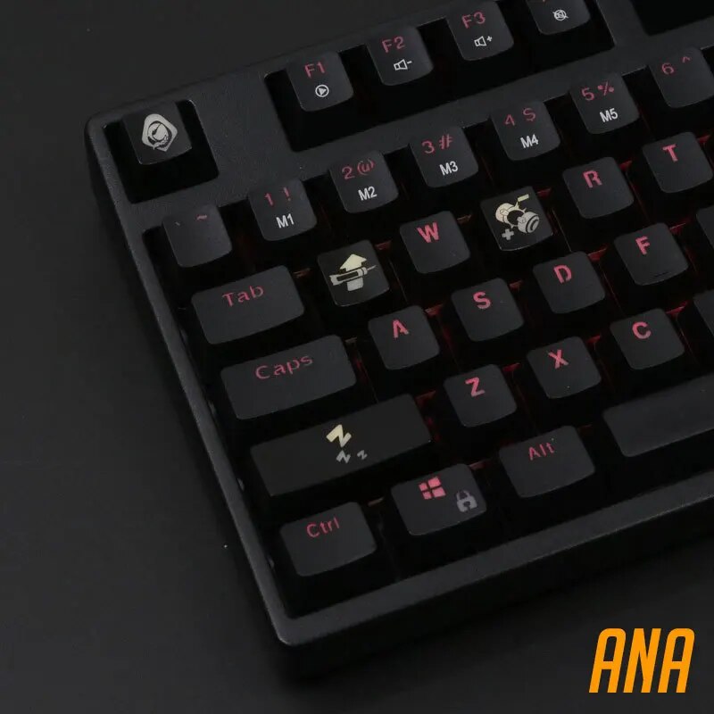 4 pcs/set keysets backlight OW key caps ABS etched  Keycap shine-through for Overwatch gamer Mechanical Keyboard ANSI black