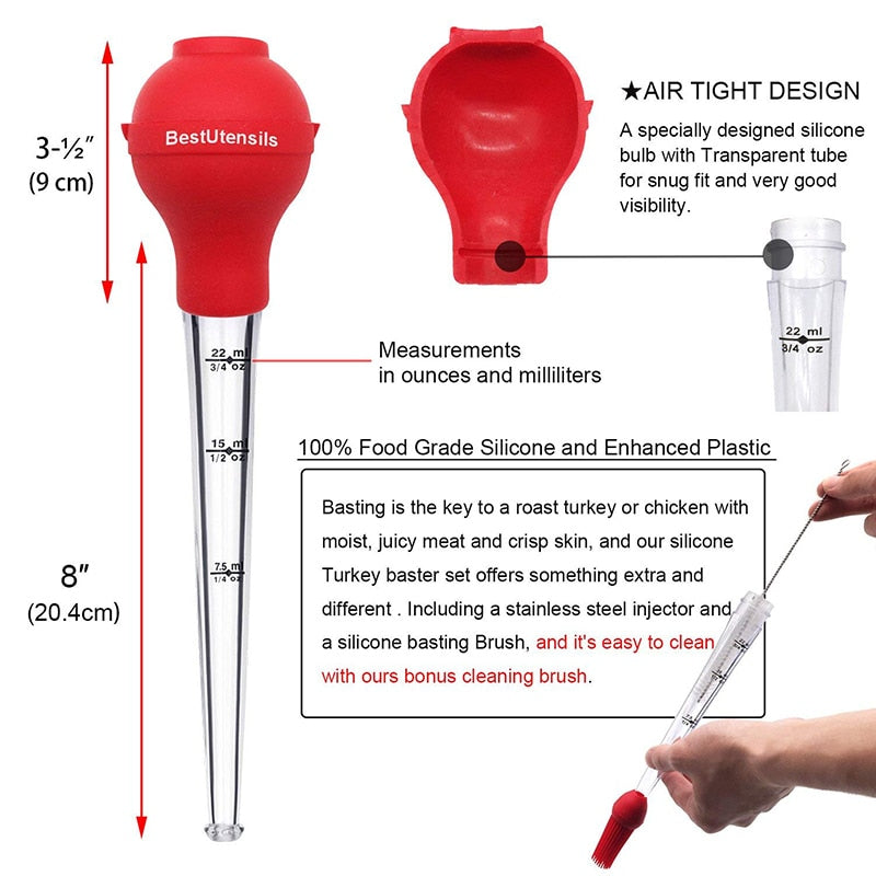 Turkey Baster Set of 4, Quality Silicone Bulb Including Meat arinade Injector Needle with Barbecue Basting Brush For Easy Clean