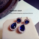 Fashion Vintage Flower Blue Water Drop Earrings Women Crystal Stone Long Tassel Earrings Cubic Zirconia Pearl Women Earrings