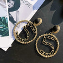 Fashion High Quality Brand Women Earring Jewelry Simple Pearl Number 5 Big Circle Part Model Earrings Black Ribbon Weaves