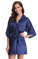 RB032 2018 Neuer Seidenkimono Bademantel Damen Seidenbrautjungfern Roben Sexy Marineblaue Roben Satin Robe Damen Morgenmäntel