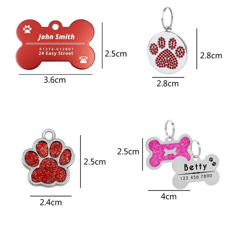 Pet ID Tags Personalized Dog Name Tags Small Large Cat Pet Collar Tag Pet Accessories Bone Paw Glitter German Shepherd MP0078