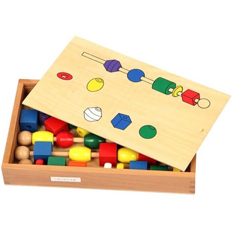 Montessori Materials Wooden Bead Sequencing Set Block Toys kid Children&