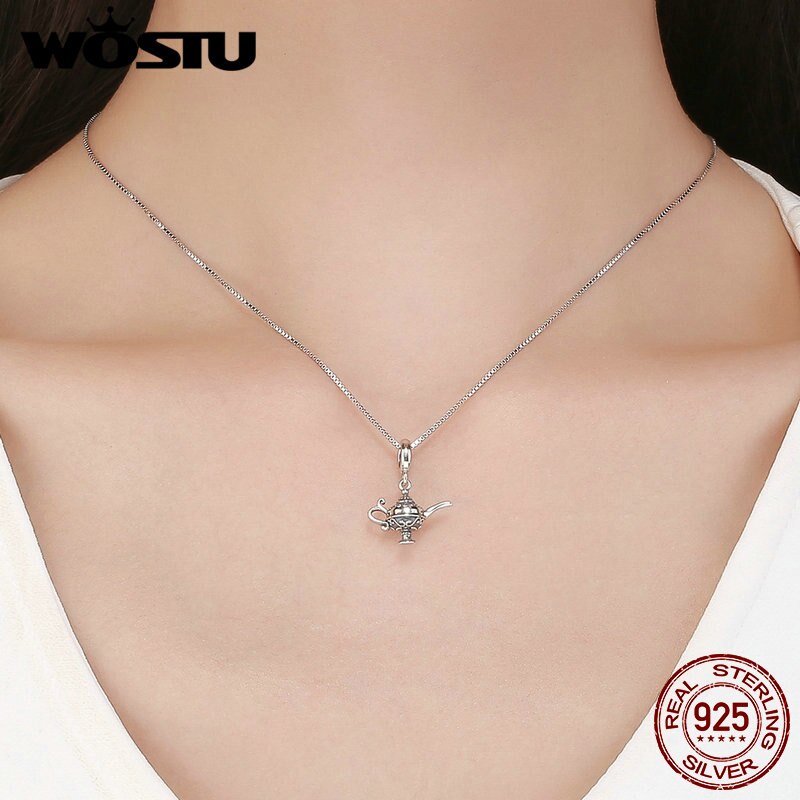 WOSTU Hot Sale 925 Sterling Silver Lamp of Aladdin Dangle Charm Fit Original DIY Beads Bracelet Lucky Wish Jewelry Gift CQC703