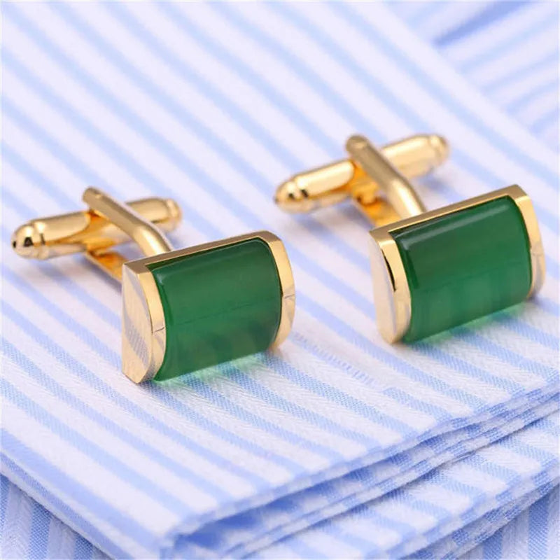 1 Pair Romantic Green Stone Cufflinks Imitation Crystal Cuff links French Cuff links Nail Sleeve Button For Wedding