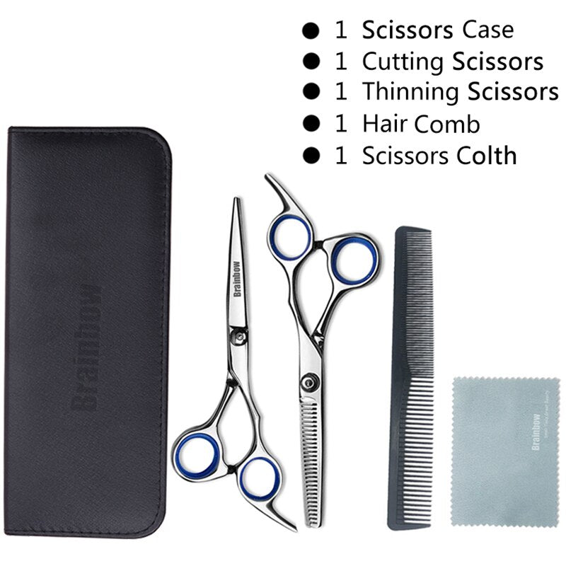 Brainbow 6&#39;&#39;Hair Scissors Stainless Steel Hair Salon Trimmer for Home&amp;Family Cutting Thinning Haircut Hair Styling Tools