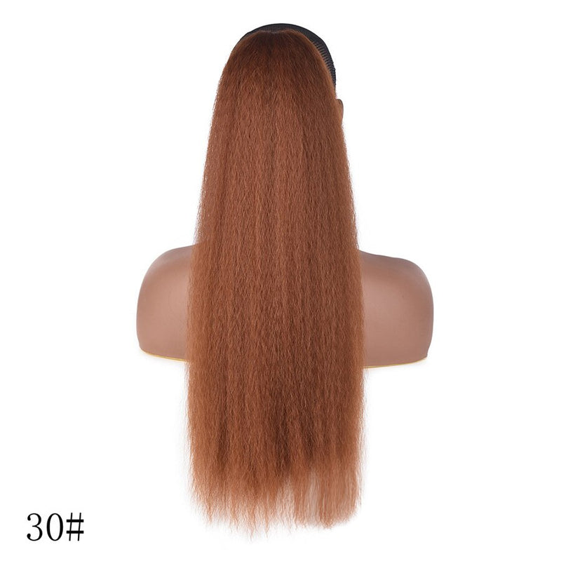 22" Synthetic Kinky Yaki Ponytail Adjustable Drawstring Ponytail Strap Hook&Loop Afro Hairpiece For Women False Hair Extension