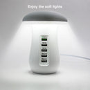 Multiple USB Phone Charger Mushroom Night Lamp Charging 5 Ports Station Stand Dock QC 3.0 Quick Charger for Mobile Tablet
