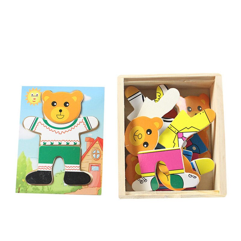 Wooden Puzzle Set Baby Educational Toys Bear Changing Clothes Puzzles Kids Children&