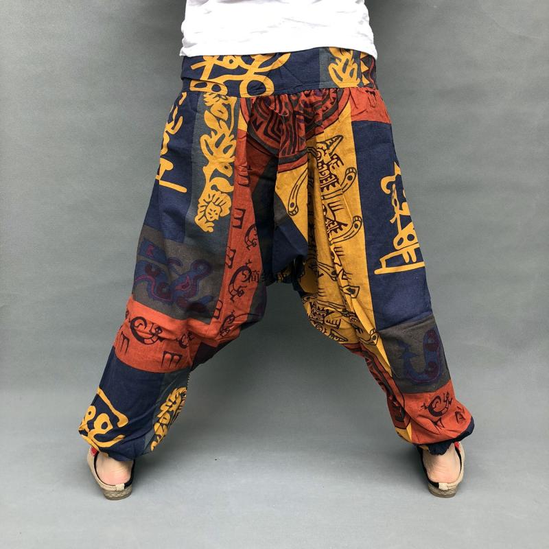 Baggy Harem Pants Women Causal Print Hippie Joggers Cross-Pants Loose Trousers Aladdin Lantern Wide Leg Cotton Linen Pants Plus