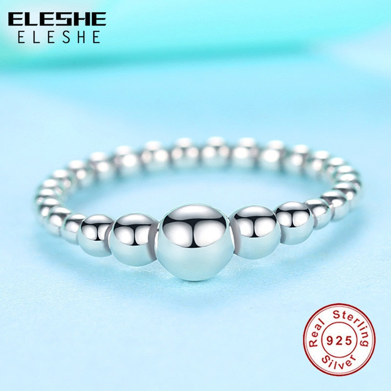 ELESHE Original 925 Sterling Silver Rings For Women Wedding Stackable Round Ball Beaded Finger Rings Female Authentic Jewelry