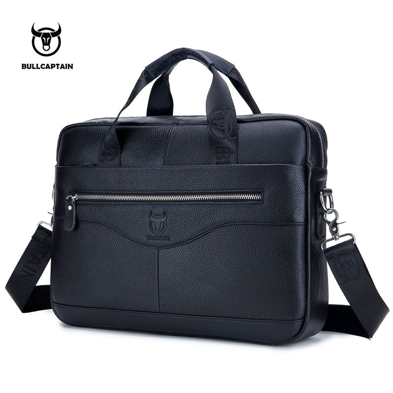 BULLCAPTAIN New Cowhide Men&#39;s Business Briefcase/Leather Retro Men&#39;s Messenger Bag/Large Capacity Leisure Business Bag/Handbag