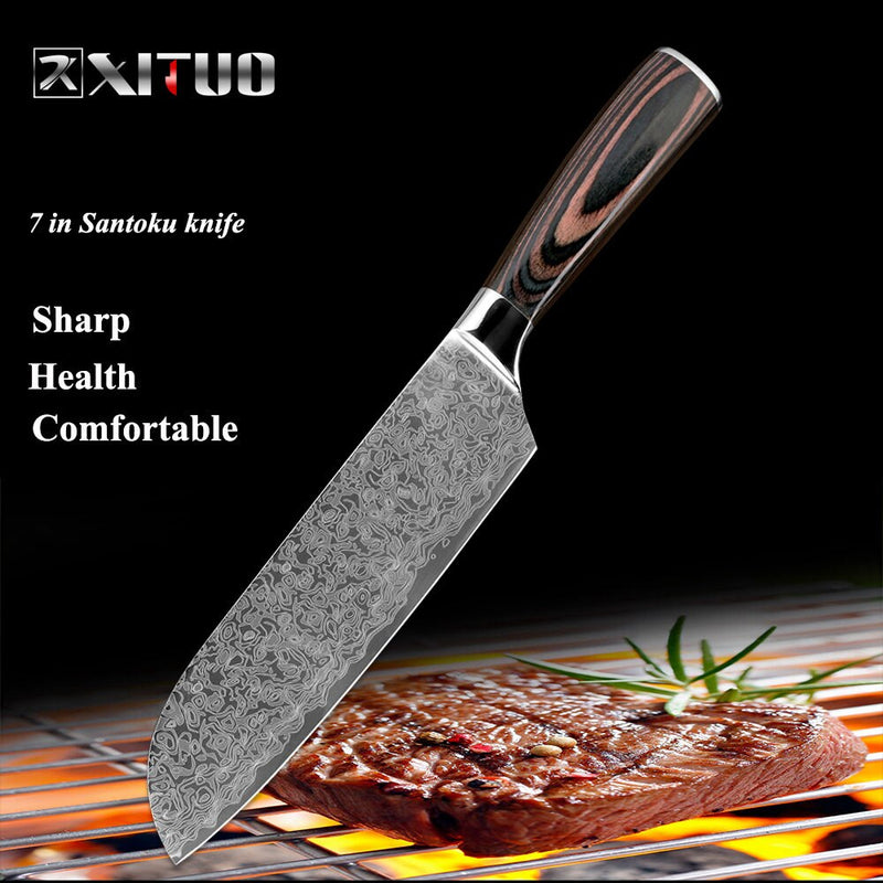 XITUO  stainless steel  kitchen knives Japanese Damascus Pattern chef knife sets Cleaver Paring Santoku Slicing utility tool